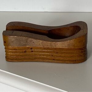 Vintage Wood Pipe Holder Wooden EUC Felt Bottom Ridges Sleek MCM Brown 5”